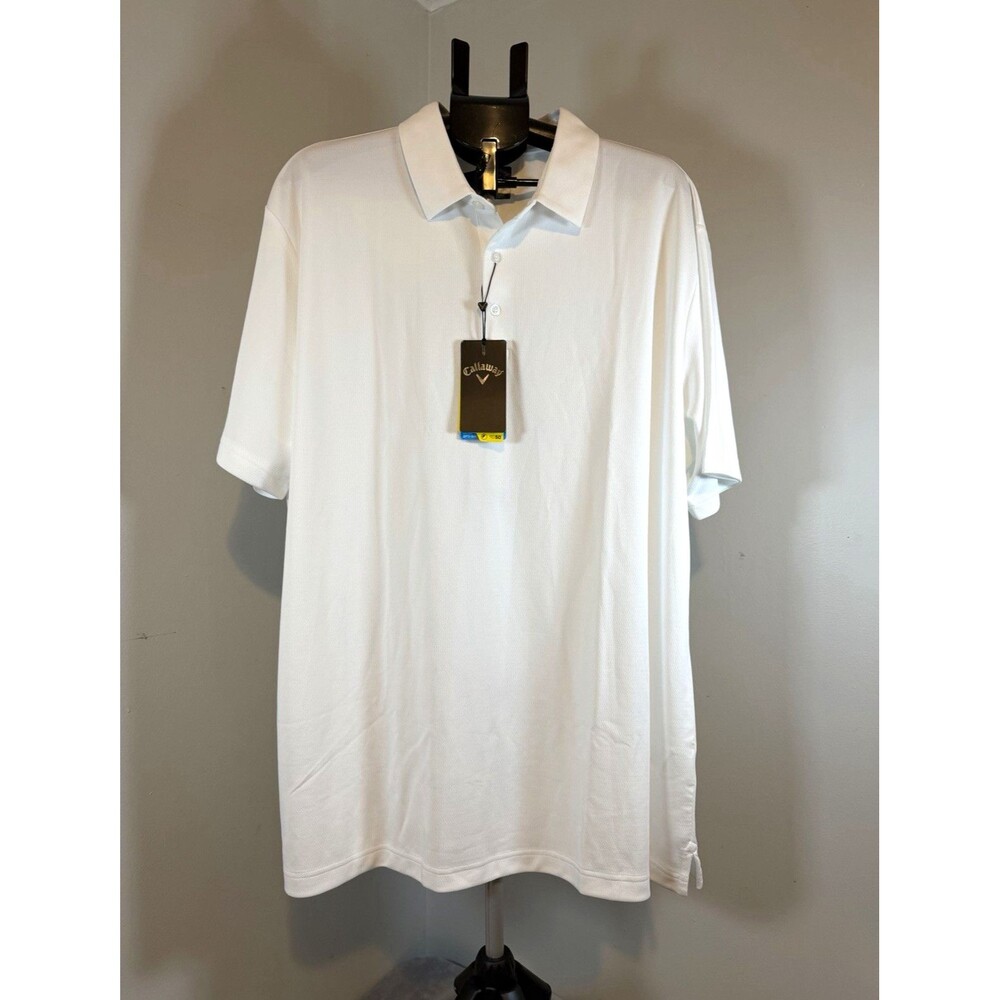 Callaway Opti-Dri Golf Polo Shirt Mens XXL White Solid Short Sleeve UPF 50 Logo